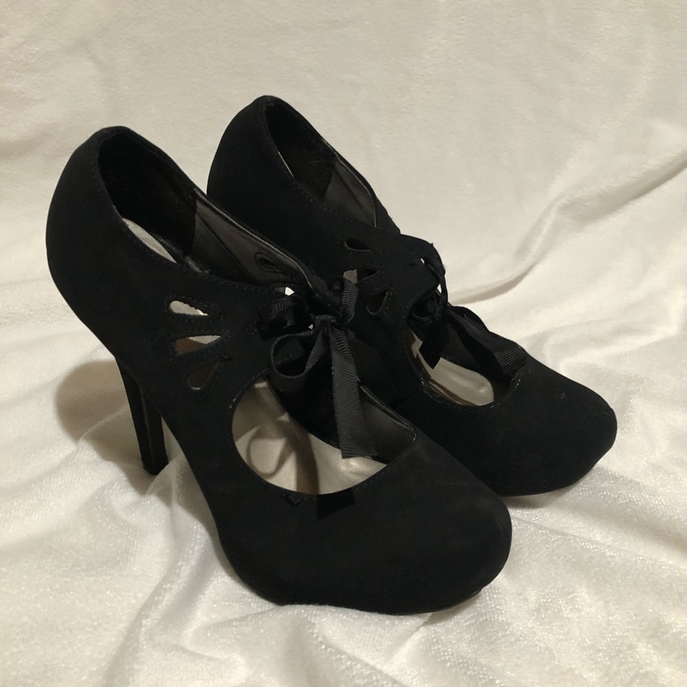 Black Platform Heels with Bow Tie